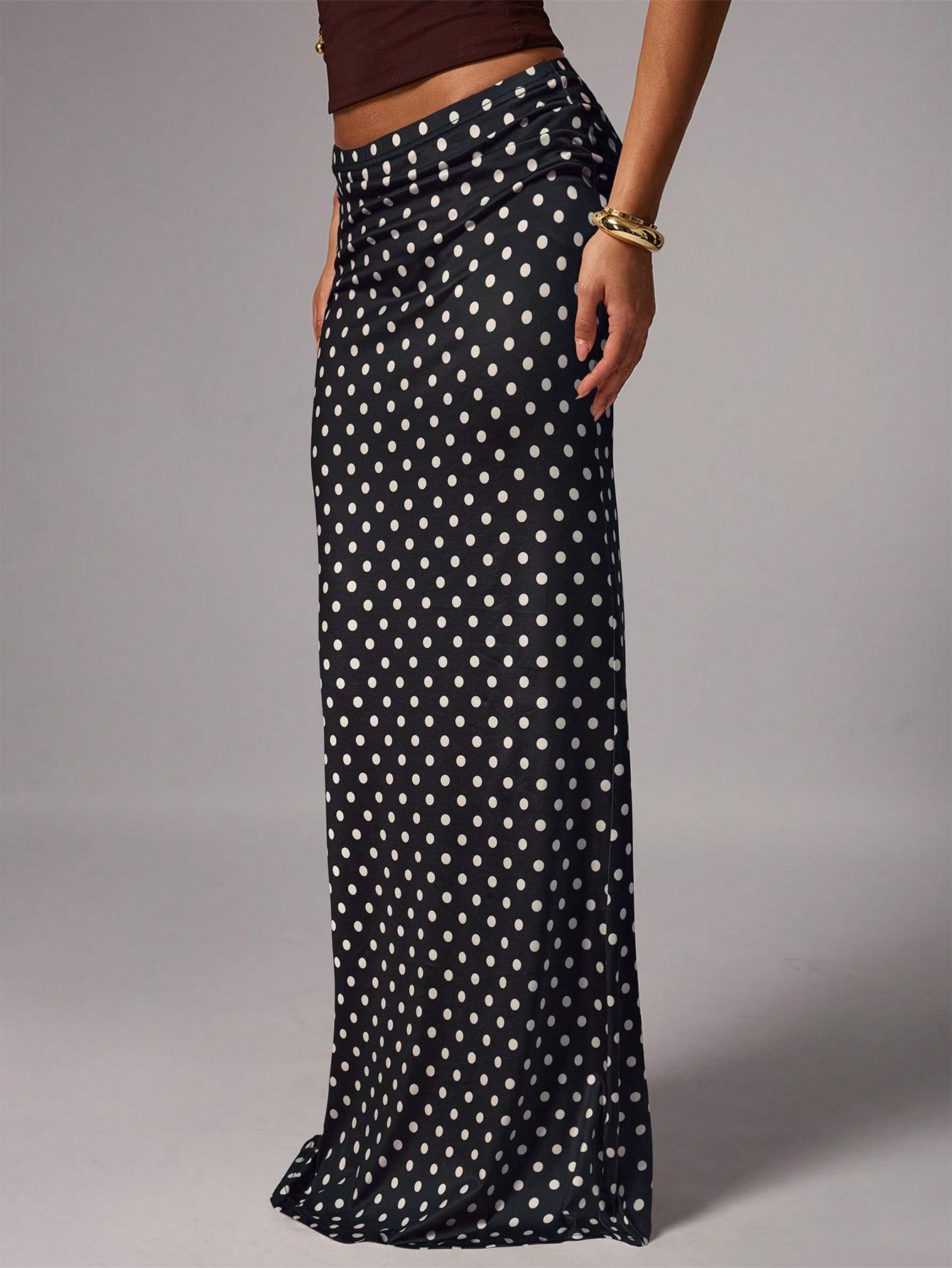 SHEIN CZARNA MAXI SPÓDNICA W GROSZKI S06__S