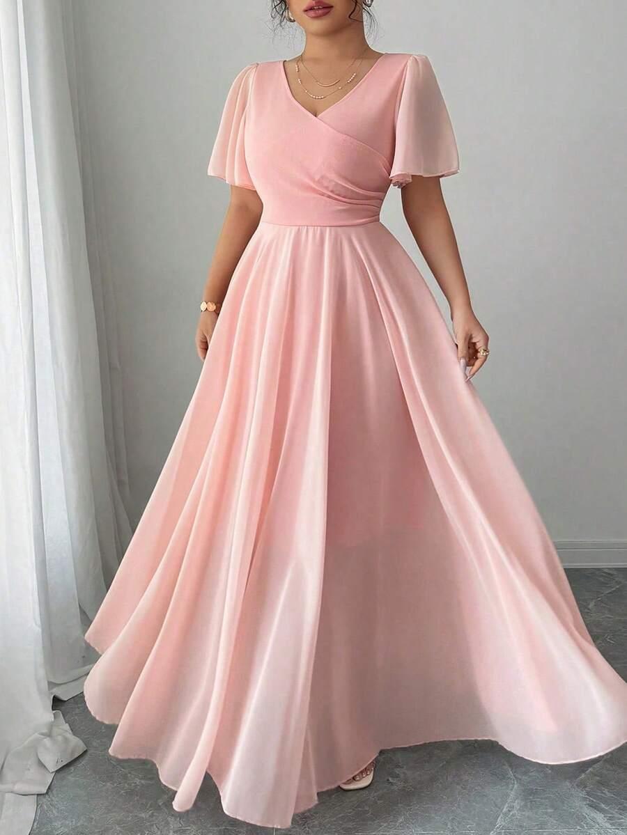SHEIN RÓŻOWA MAXI SUKIENKA V-NECK S06__52