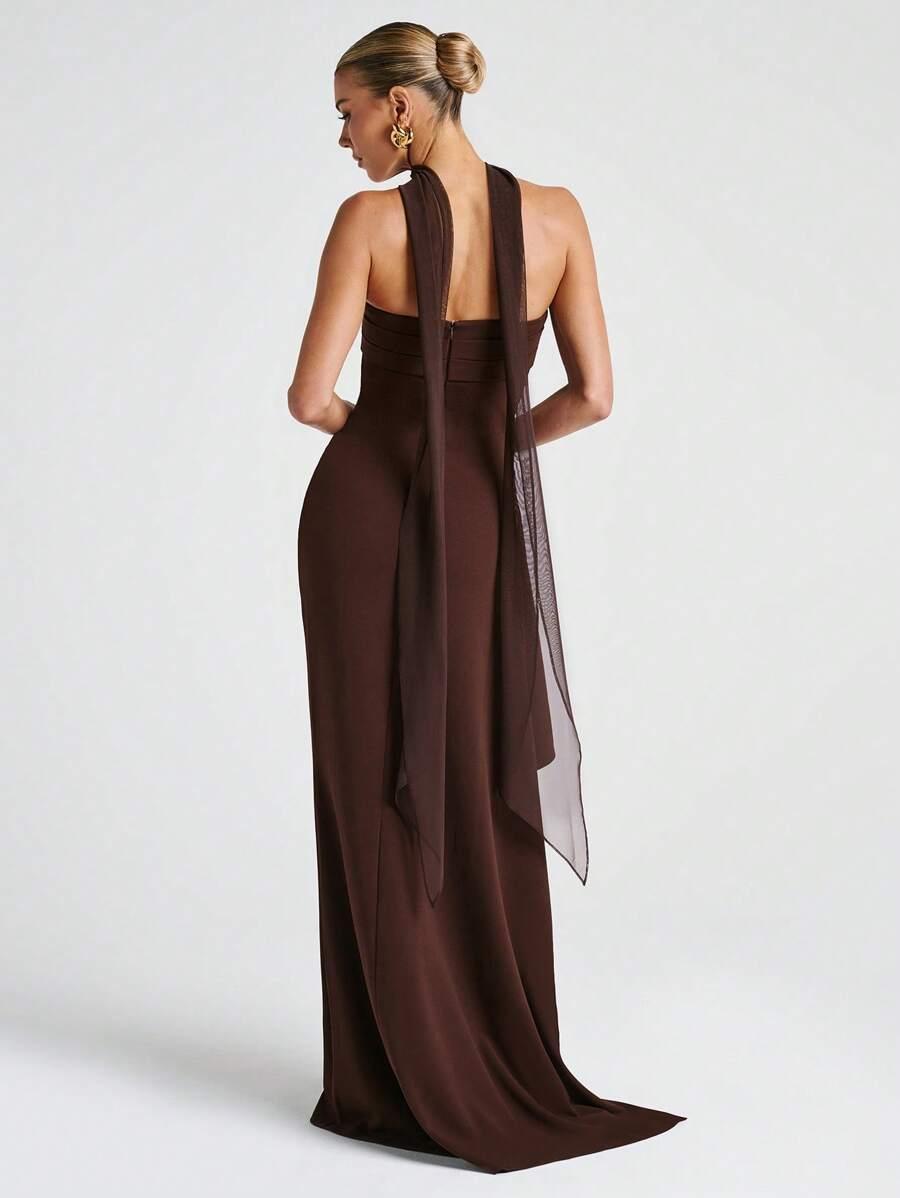 SHEIN MAXI SUKIENKA ODKRYTE RAMIONA ROZCIĘCIE SZAL PK01__M