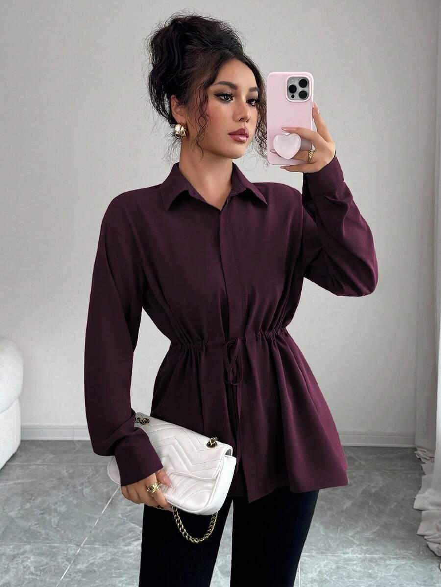 SHEIN BORDOWA KOSZULA Z DŁUGIM RĘKAWEM S06__M