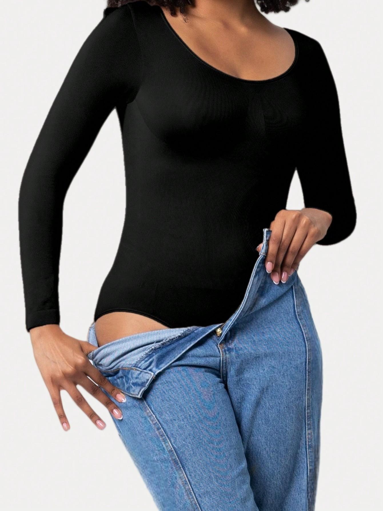 SHEIN CZARNE BODY Z DŁUGIM RĘKAWEM S06__XL
