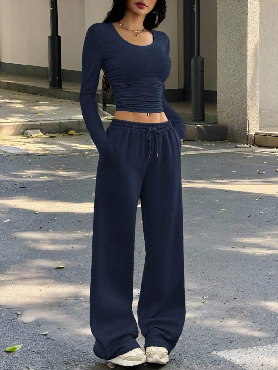 SHEIN GRANATOWA BLUZKA DŁUGI RĘKAW S06__S
