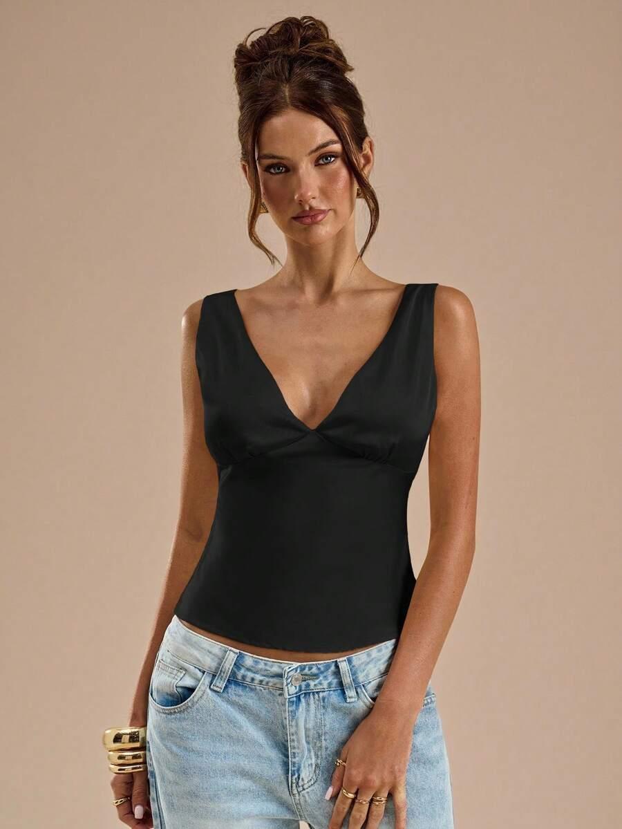 SHEIN CZARNY SATYNOWY TOP S06__XS
