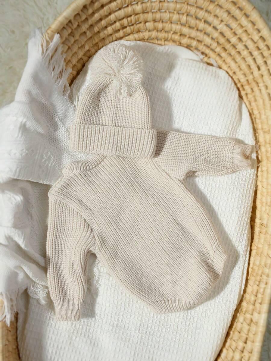 SHEIN BEŻOWY DZIANINOWY KOMPLET CZAPKA BODY S06__OS