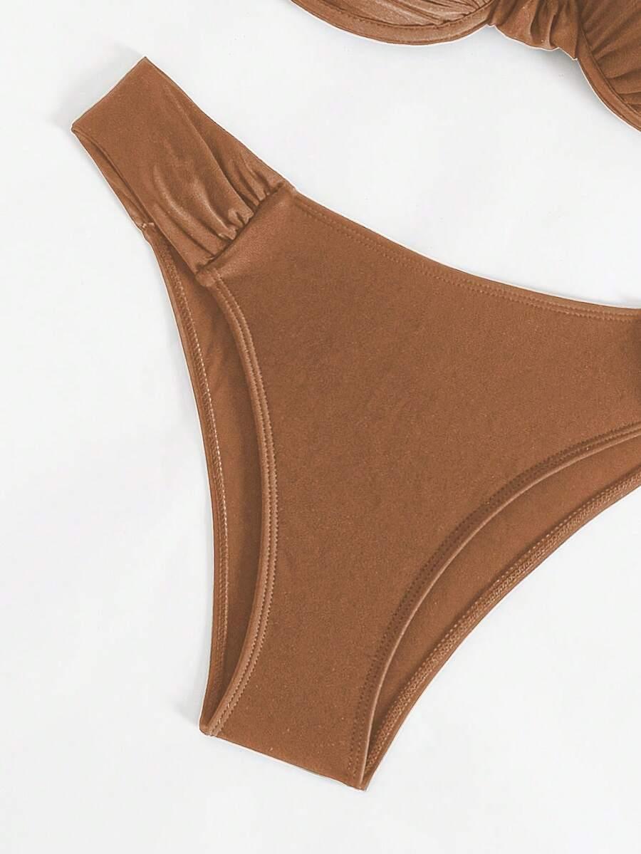 SHEIN BRĄZOWY DWUCZĘŚCIOWY STRÓJ KĄPIELOWY S09__XL