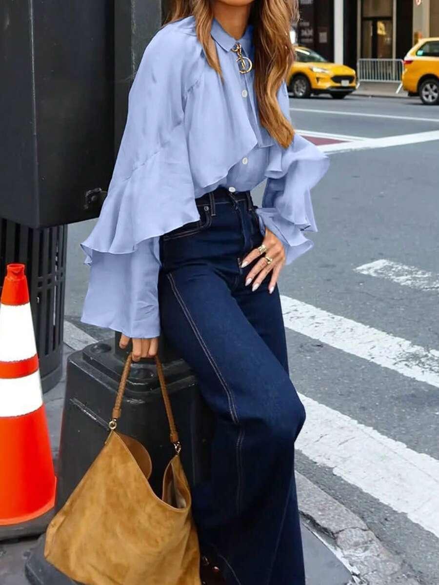 SHEIN NIEBIESKA BLUZKA FALBANY S06__S