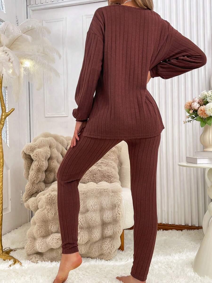 SHEIN BRĄZOWY KOMPLET BLUZKA SPODNIE S06__S