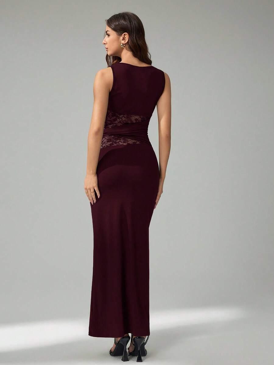 SHEIN BORDOWA MAXI SUKIENKA KORONKA S06__S