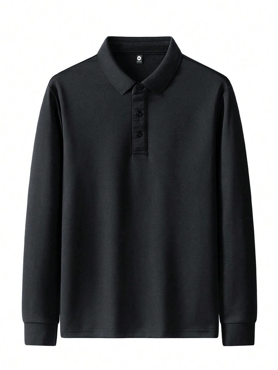 SHEIN CZARNA KOSZULKA POLO Z DŁUGIM RĘKAWEM S06__XL