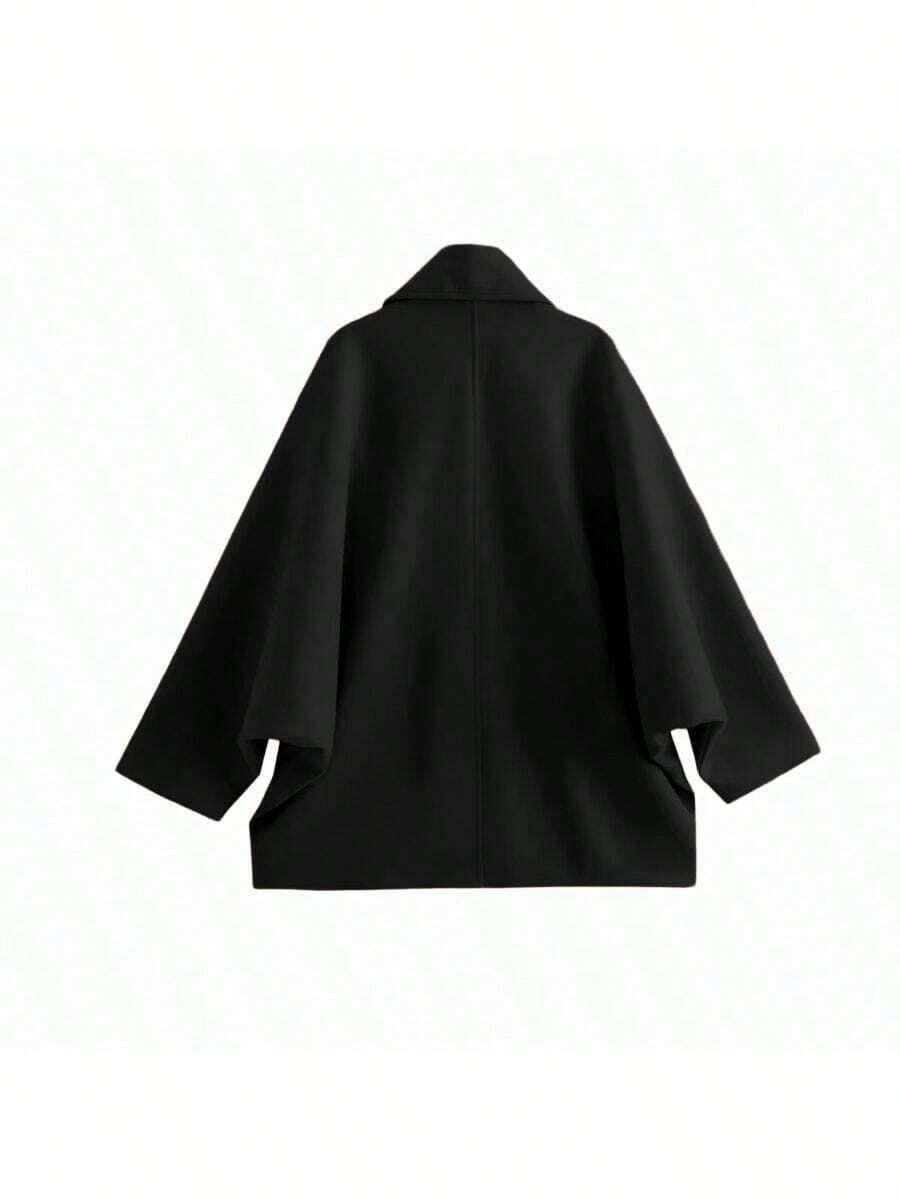 SHEIN CZARNY PŁASZCZ SZEROKIE RĘKAWY GUZIKI KIESZENIE PK01__M