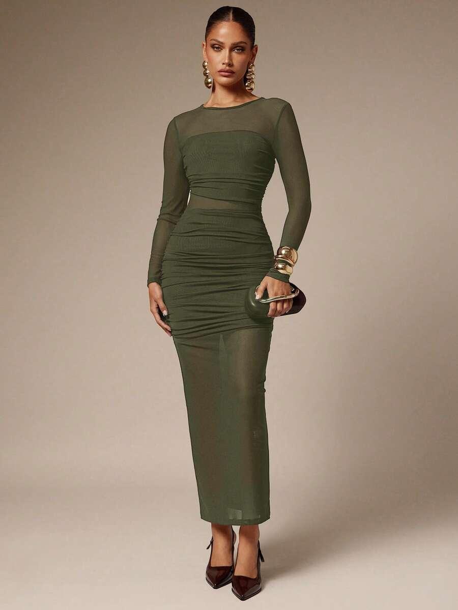 SHEIN MAXI SUKIENKA DŁUGI RĘKAW S06__M