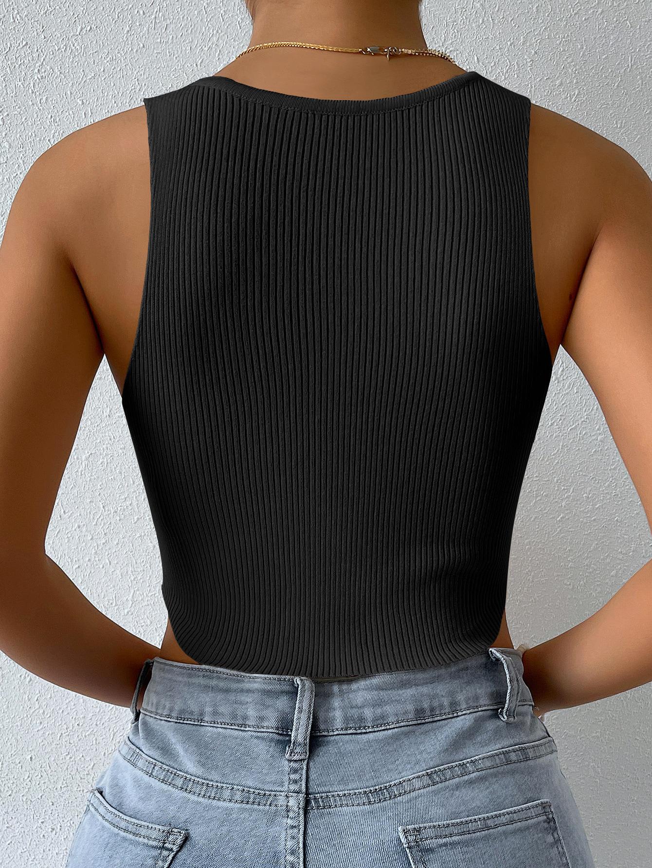 SHEIN CZARNY TOP BEZ RĘKAWÓW PRĄŻKI S06__M