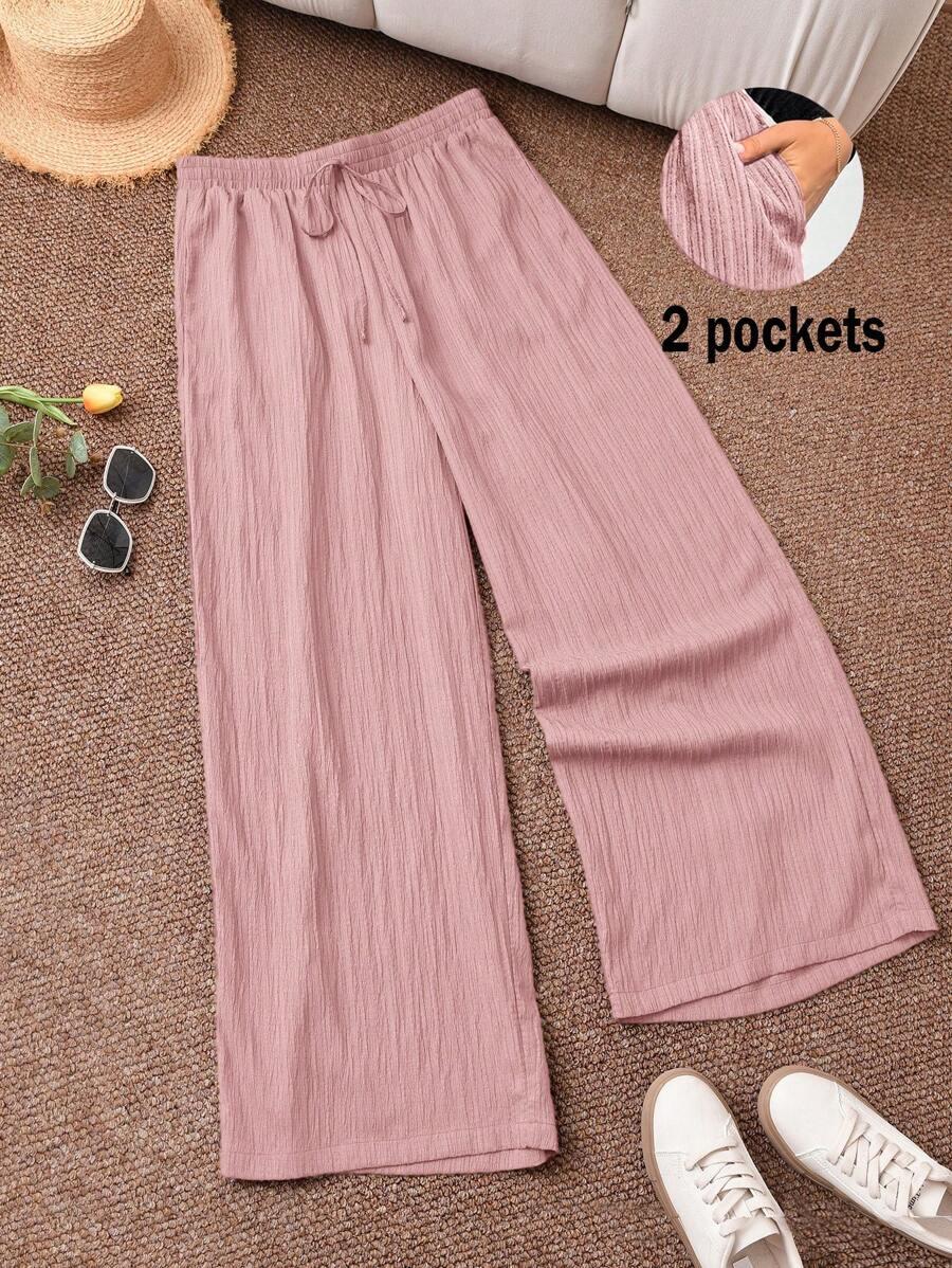SHEIN SPODNIE CASUAL TEKSTURA WIĄZANIE S06__48
