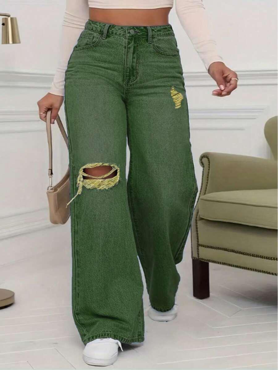 SHEIN ZIELONE SPODNIE JEANS S06__S