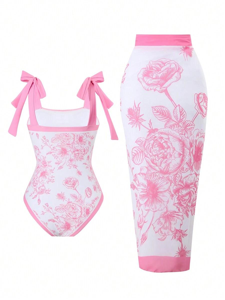 SHEIN JEDNOCZĘŚCIOWY STRÓJ KĄPIELOWY ZE SPÓDNICĄ S09__XL
