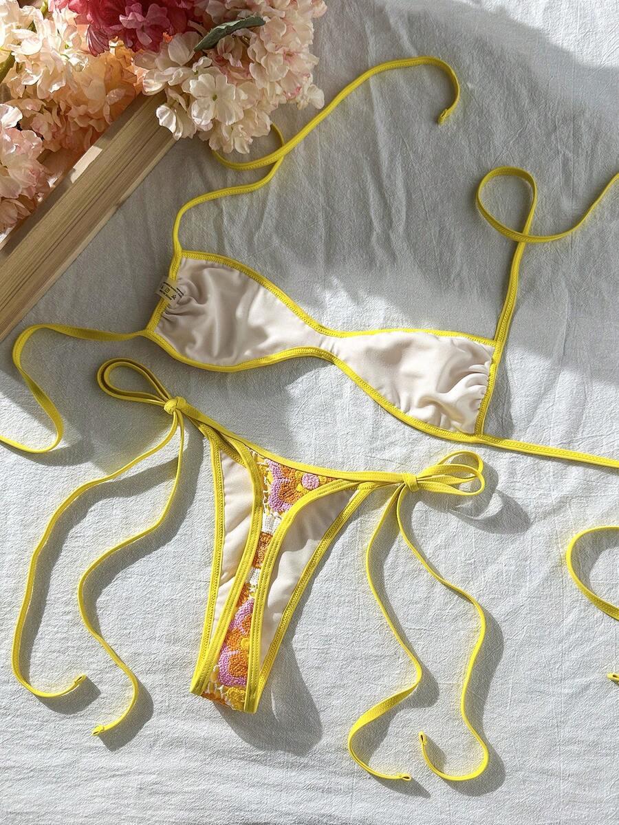 ELAVELLE DWUCZĘŚCIOWY STRÓJ KĄPIELOWY HAFT KWIATY S09__XS