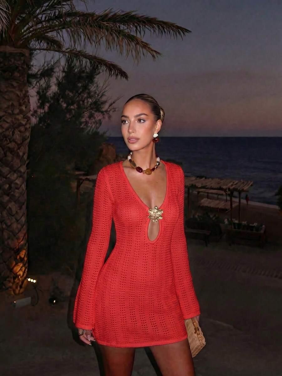 SHEIN CZERWONA DZIANINOWA SUKIENKA S09__M