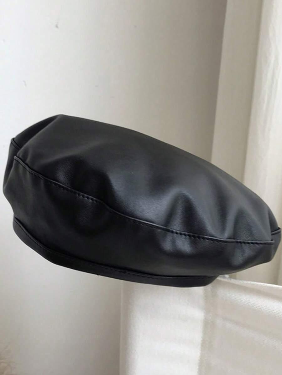 SHEIN CZARNY BERET IMITACJA SKÓRY S07__58