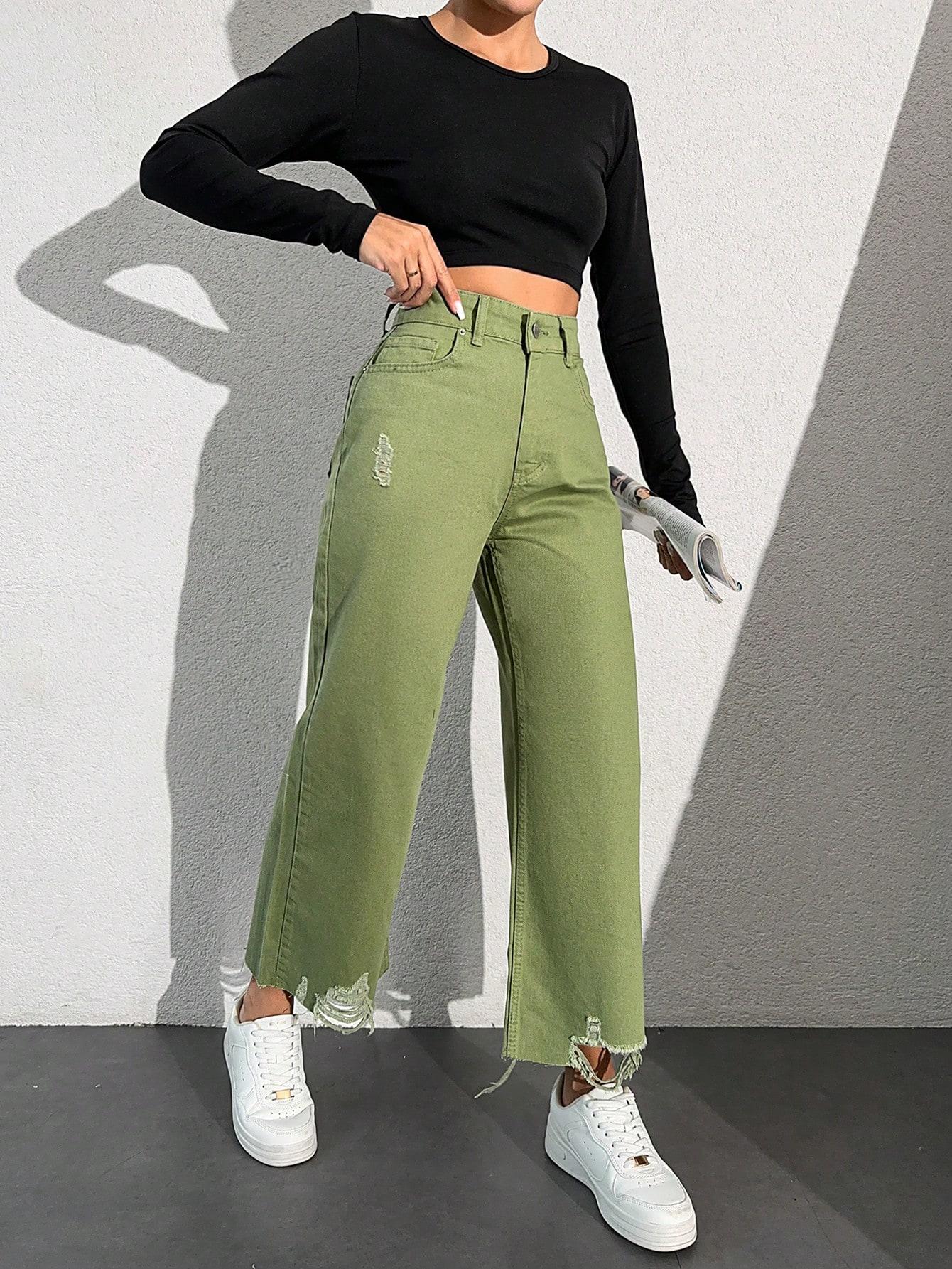 SHEIN ZIELONE SPODNIE JEANS S06__L