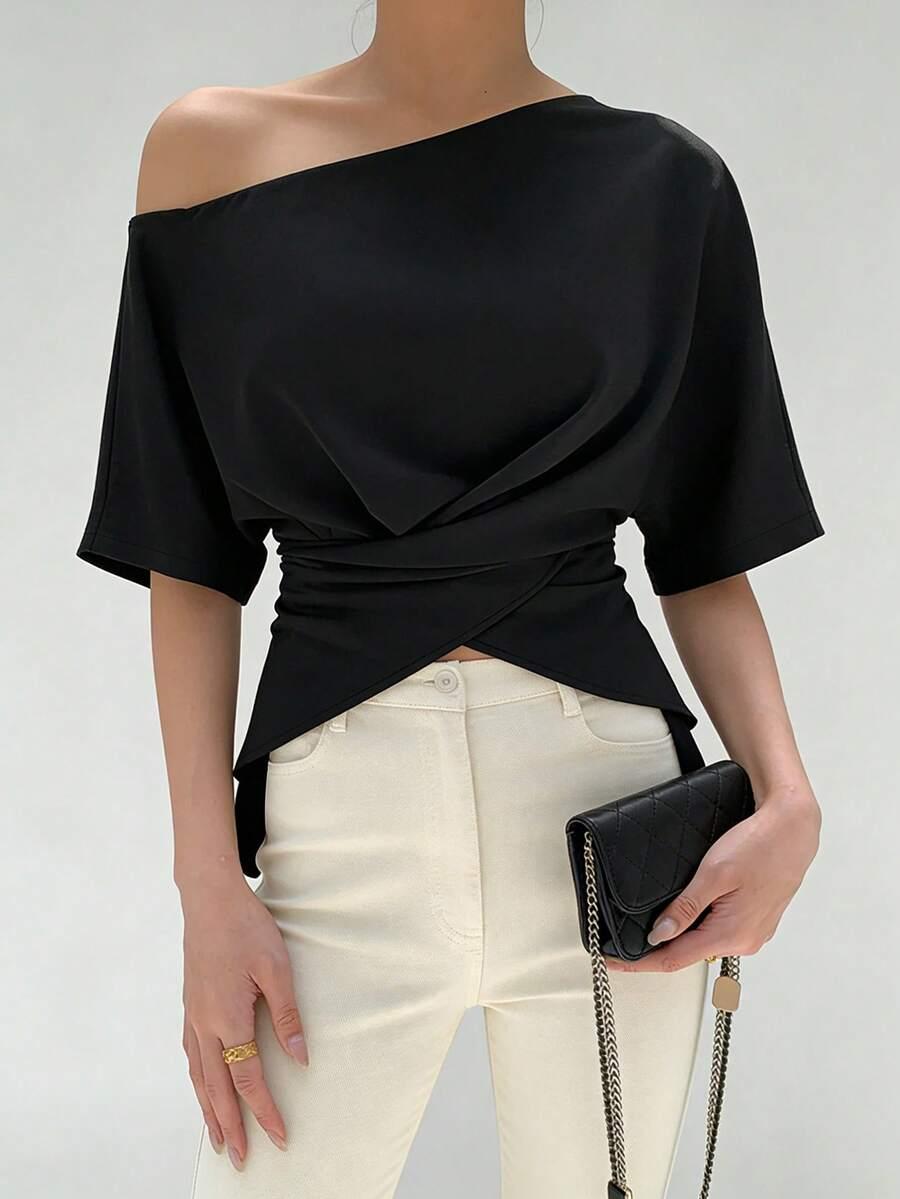 SHEIN CZARNA BLUZKA WIĄZANIE S06__XL