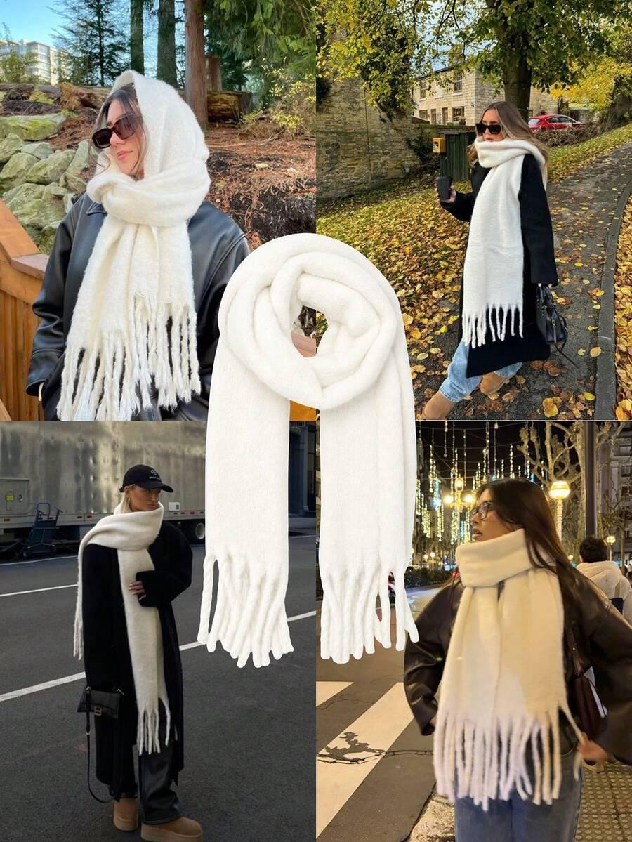 SHEIN BIAŁY SZALIK FRĘDZLE W01__40X200CM