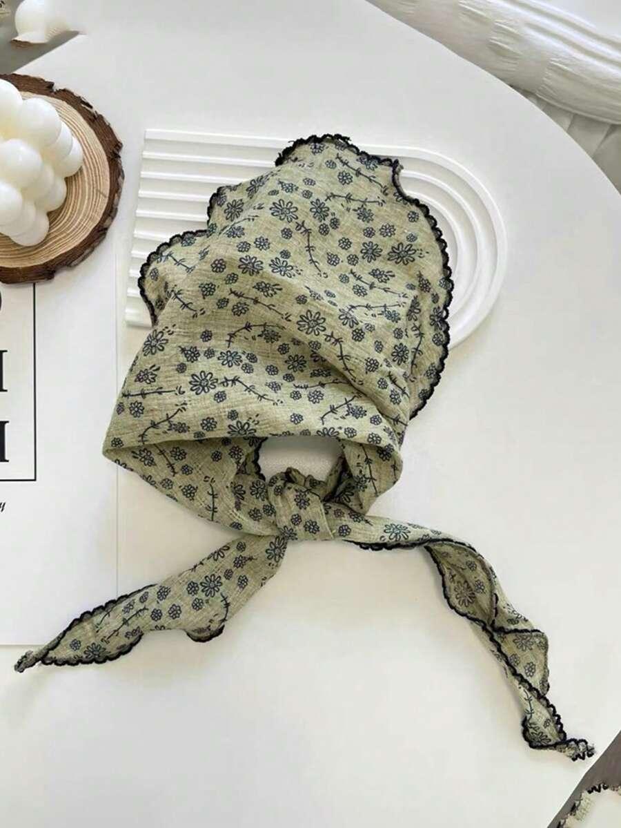 SHEIN ZIELONY SZALIK WZÓR KWIATY S07__33X88CM