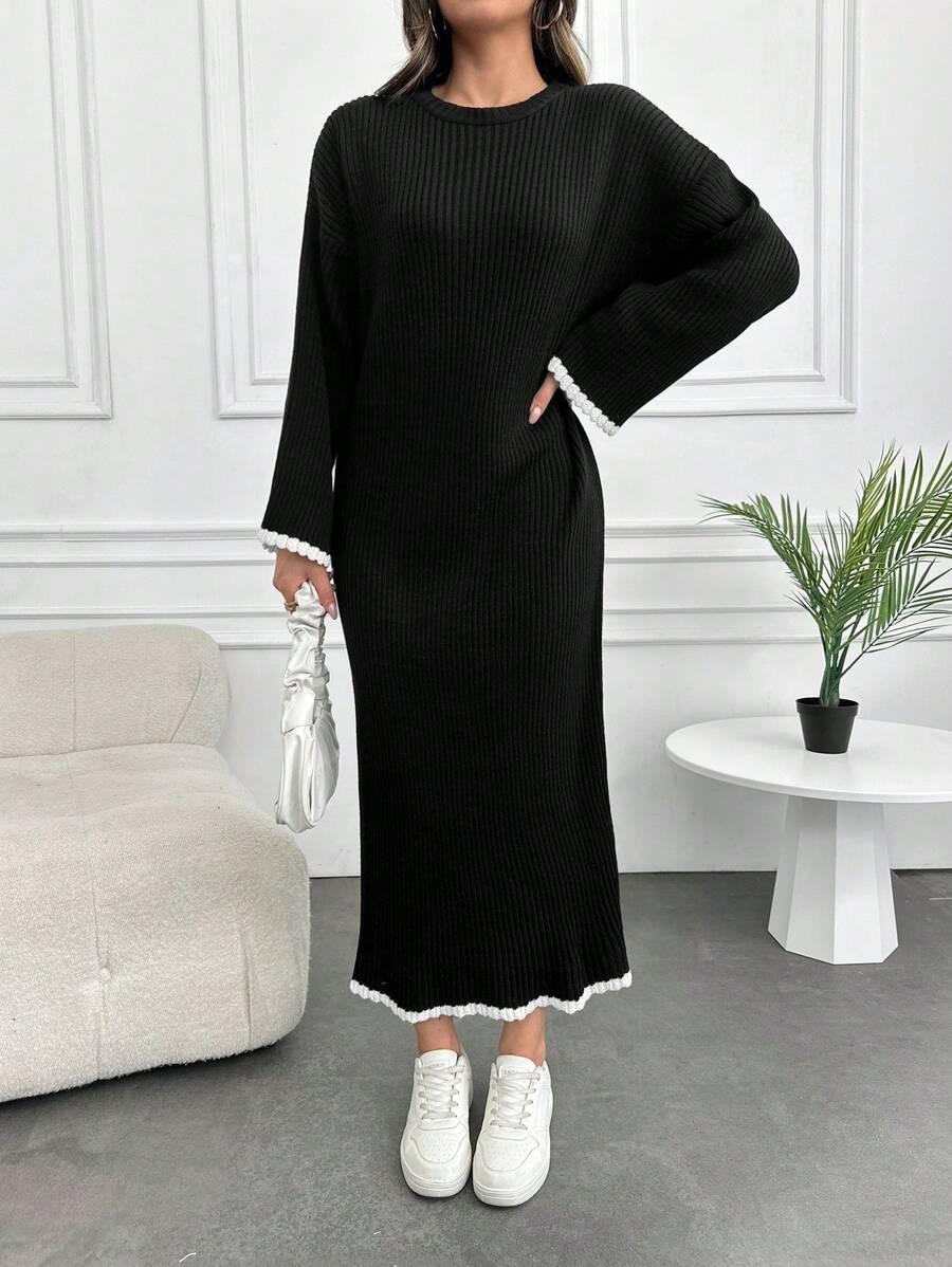 SHEIN CZARNA DZIANINOWA SUKIENKA KONTRAST S06__50