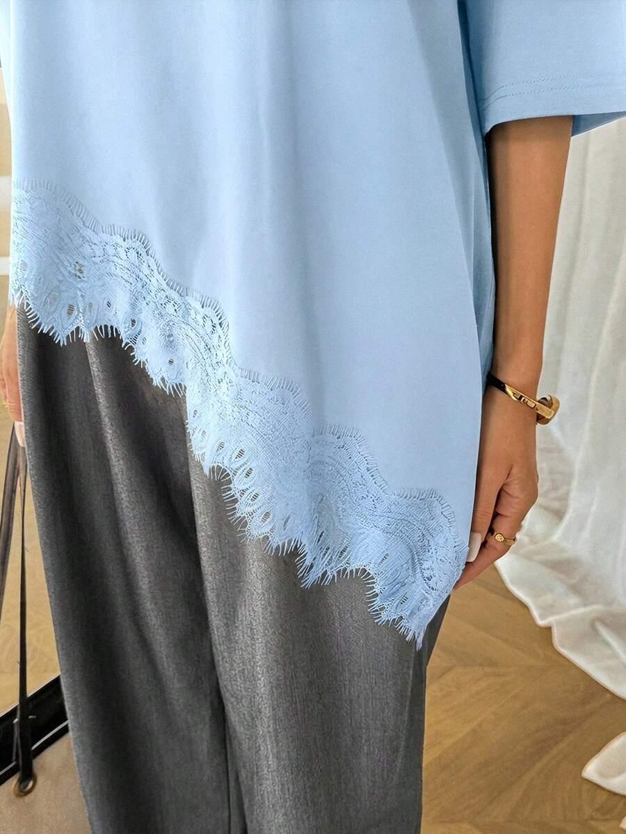 SHEIN NIEBIESKA BLUZKA KORONKA S09__M