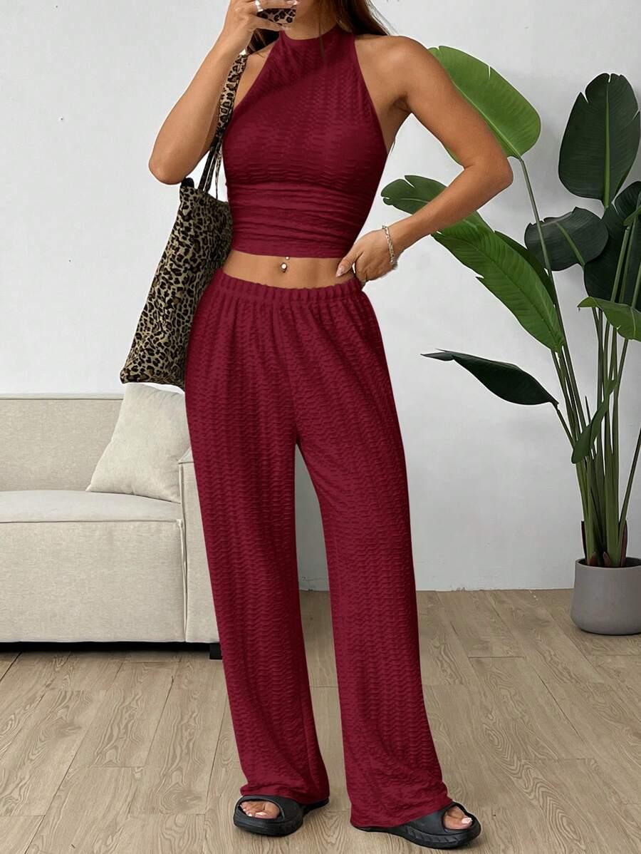 SHEIN BORDOWY KOMPLET TOP SPODNIE S06__S