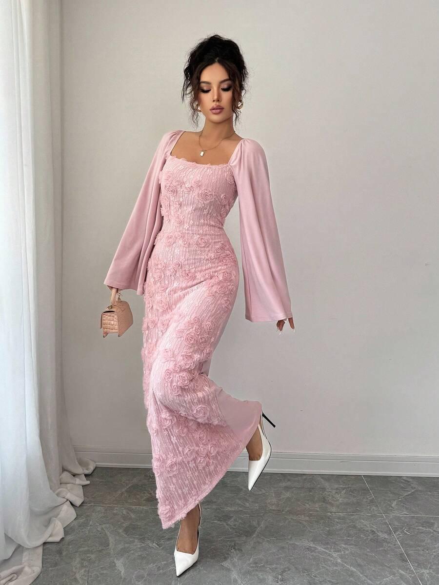 SHEIN RÓŻOWA MAXI SUKIENKA S06__M