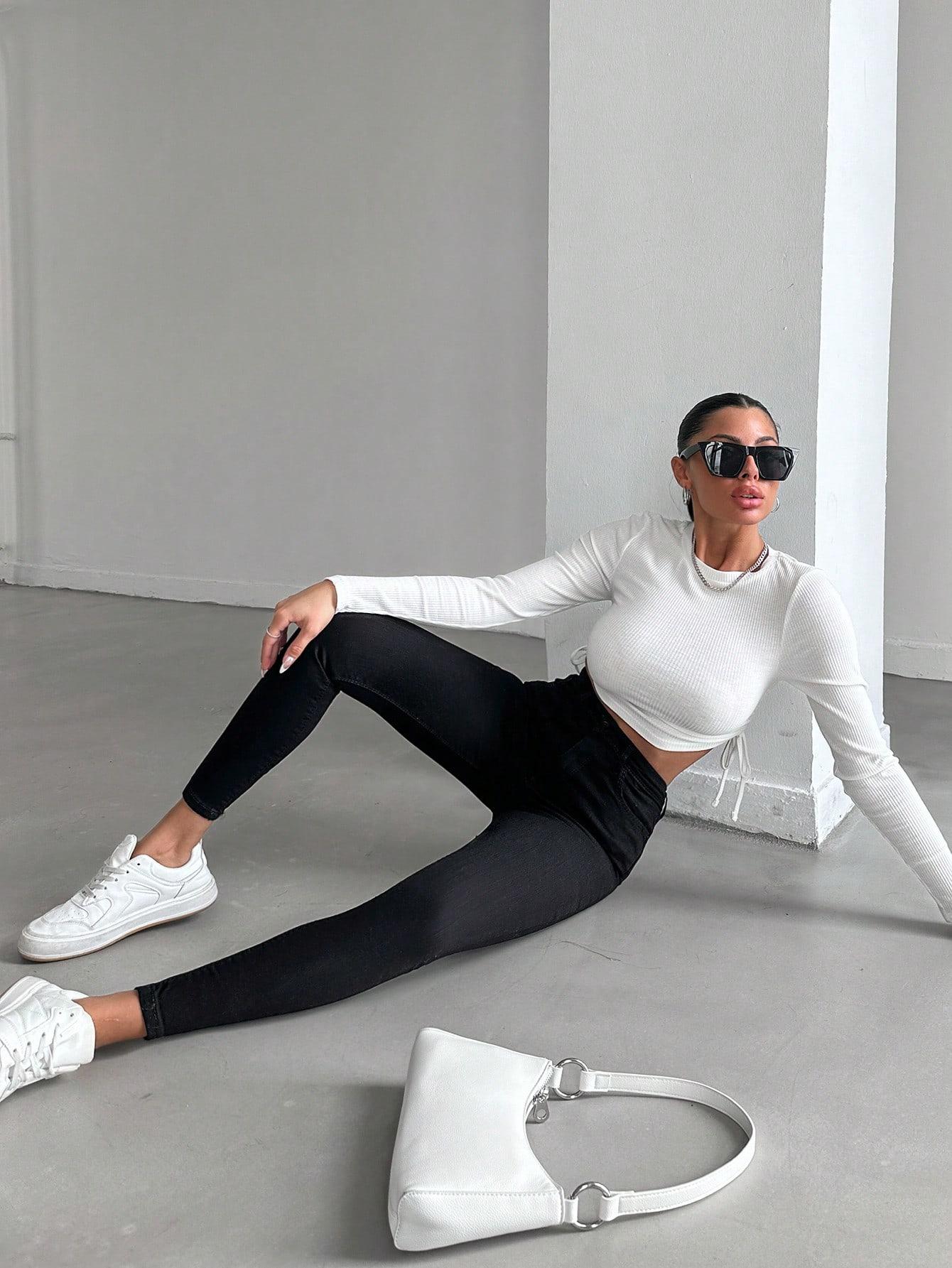 SHEIN CZARNE SPODNIE JEANS WYSOKI STAN S06__L
