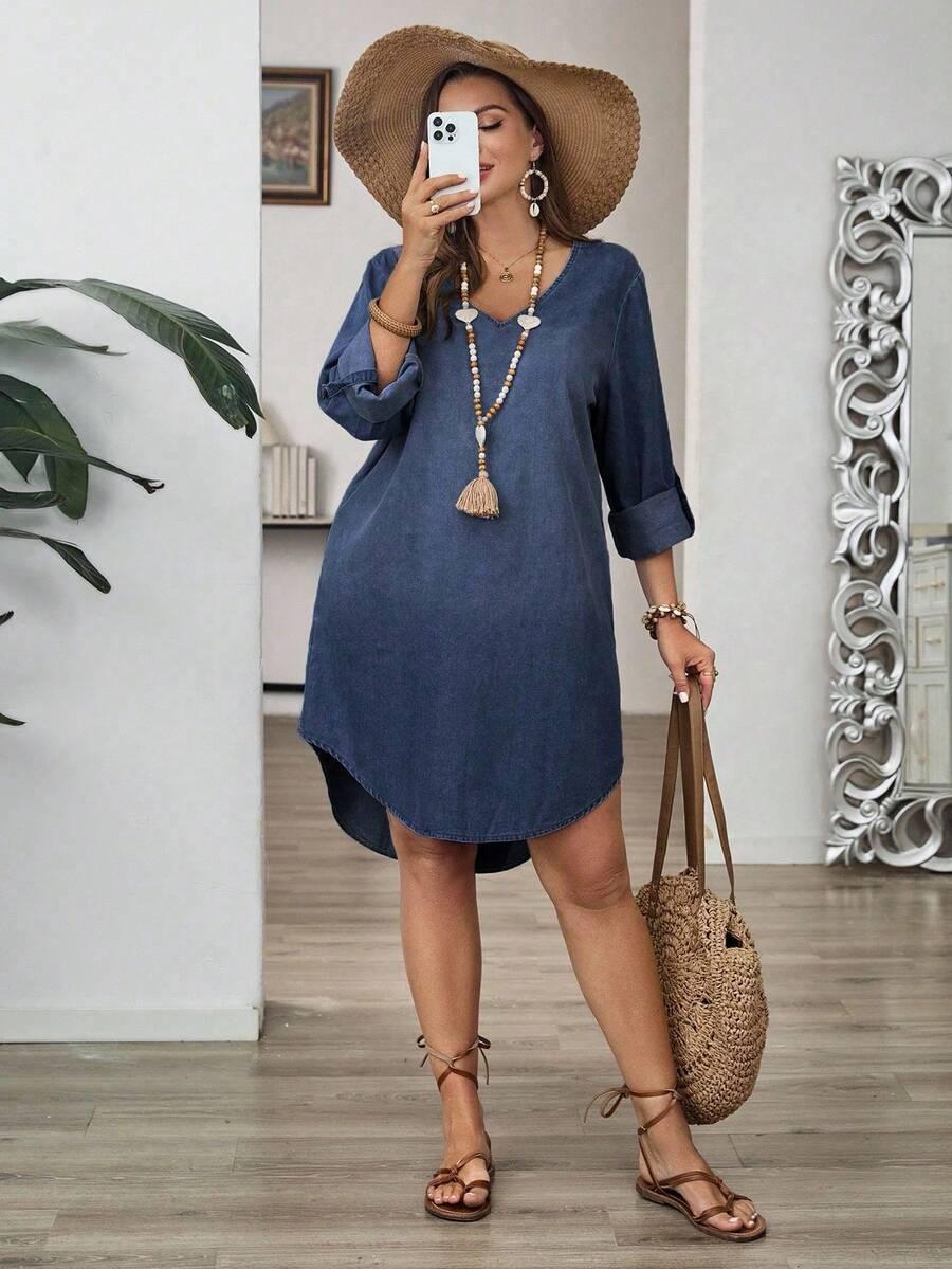 EMERY ROSE JEANSOWA SUKIENKA Z DŁUGIM RĘKAWEM S06__46