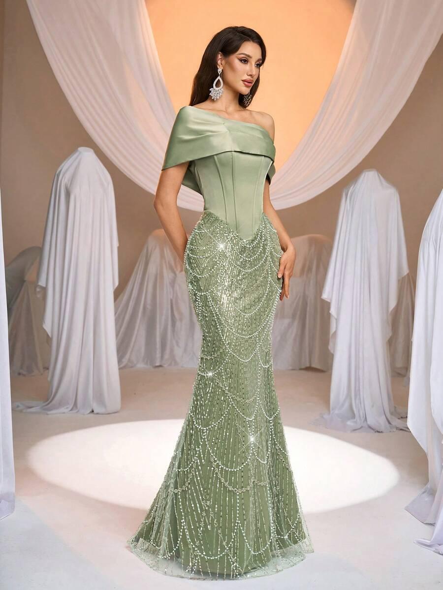 SHEIN ZIELONA MAXI SUKIENKA GORSETOWA ZDOBIENIE S06__M