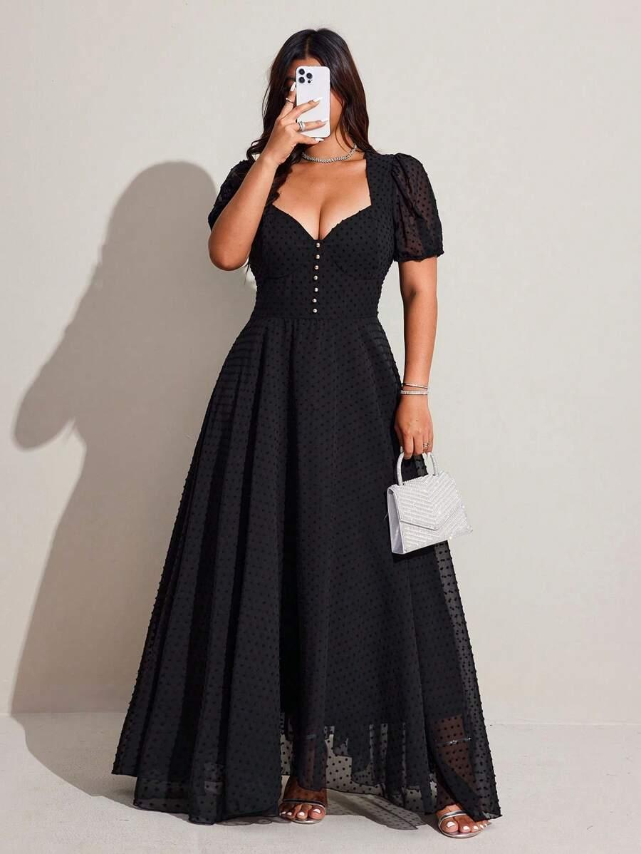 SHEIN CZARNA MAXI SUKIENKA GROSZKI TEKSTURA S06__46