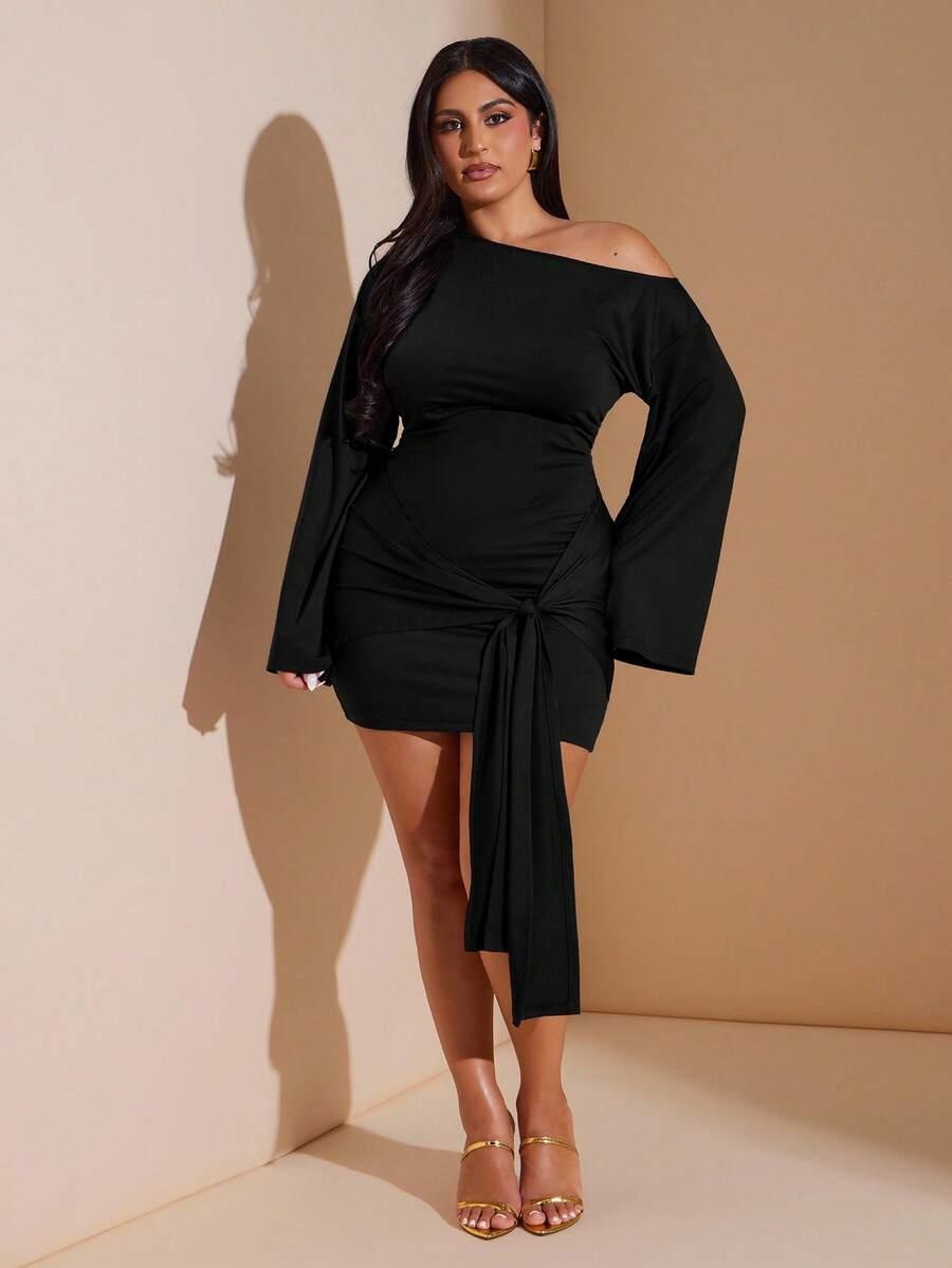 SHEIN CZARNA SUKIENKA ASYMETRIA S06__48