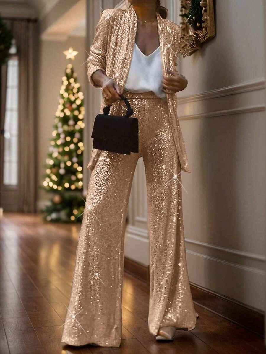SHEIN ZŁOTE SPODNIE WYSOKI STAN S06__XL