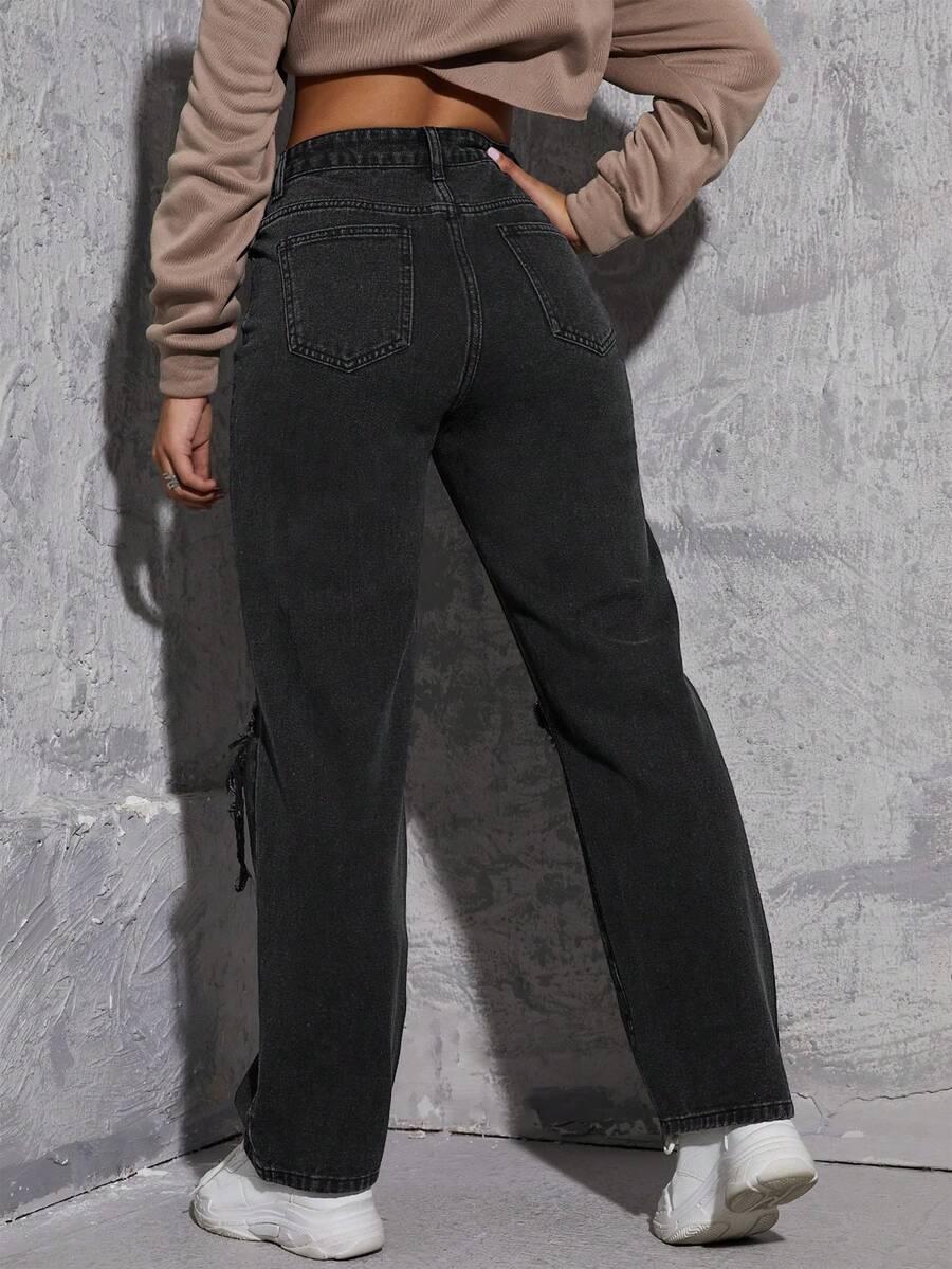 EURMUSE CZARNE SPODNIE JEANSOWE PRZETARCIA S06__XL