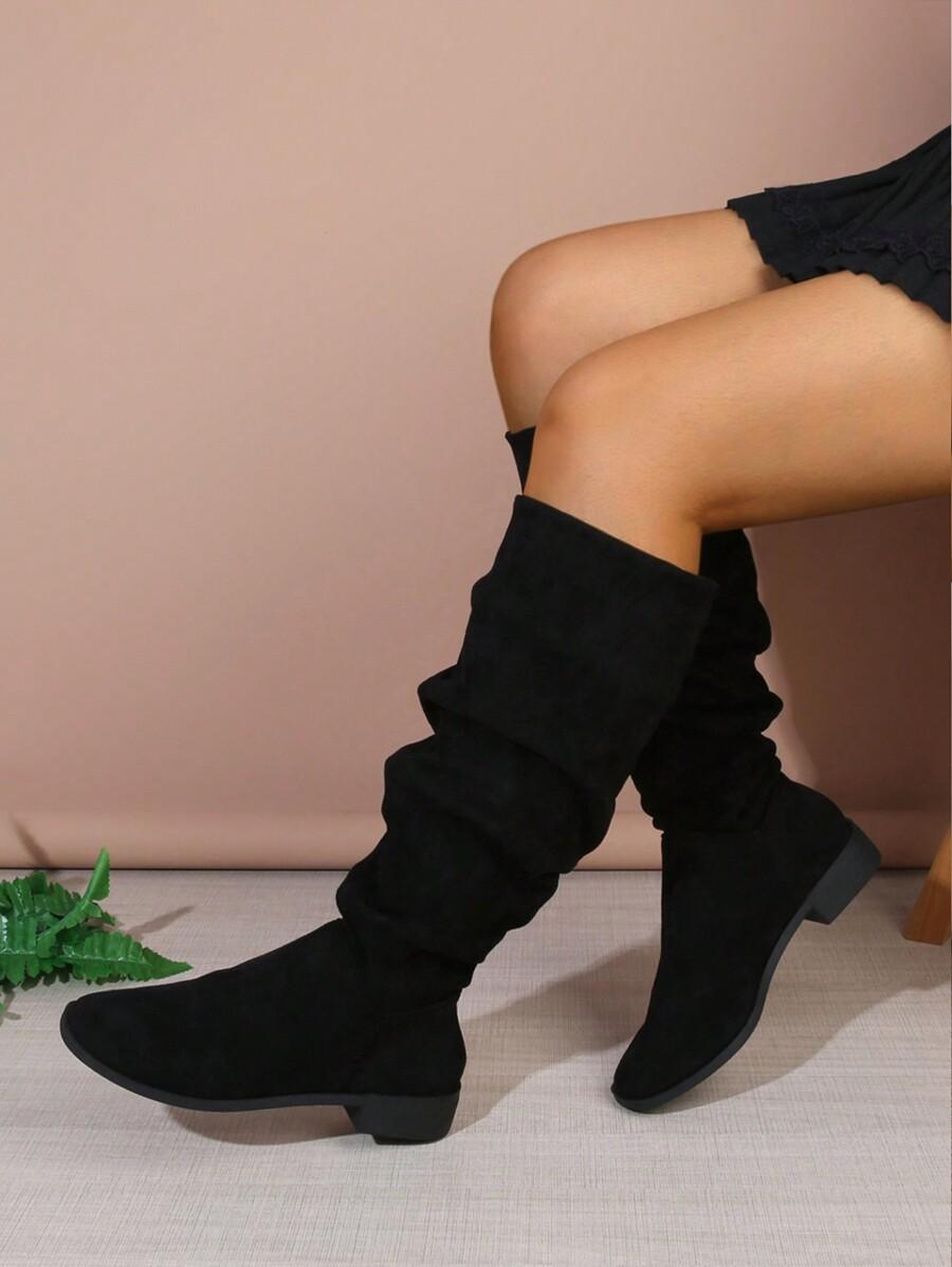 SHEIN CZARNE KOZAKI PRZED KOLANO MARSZCZENIA W01__37,5