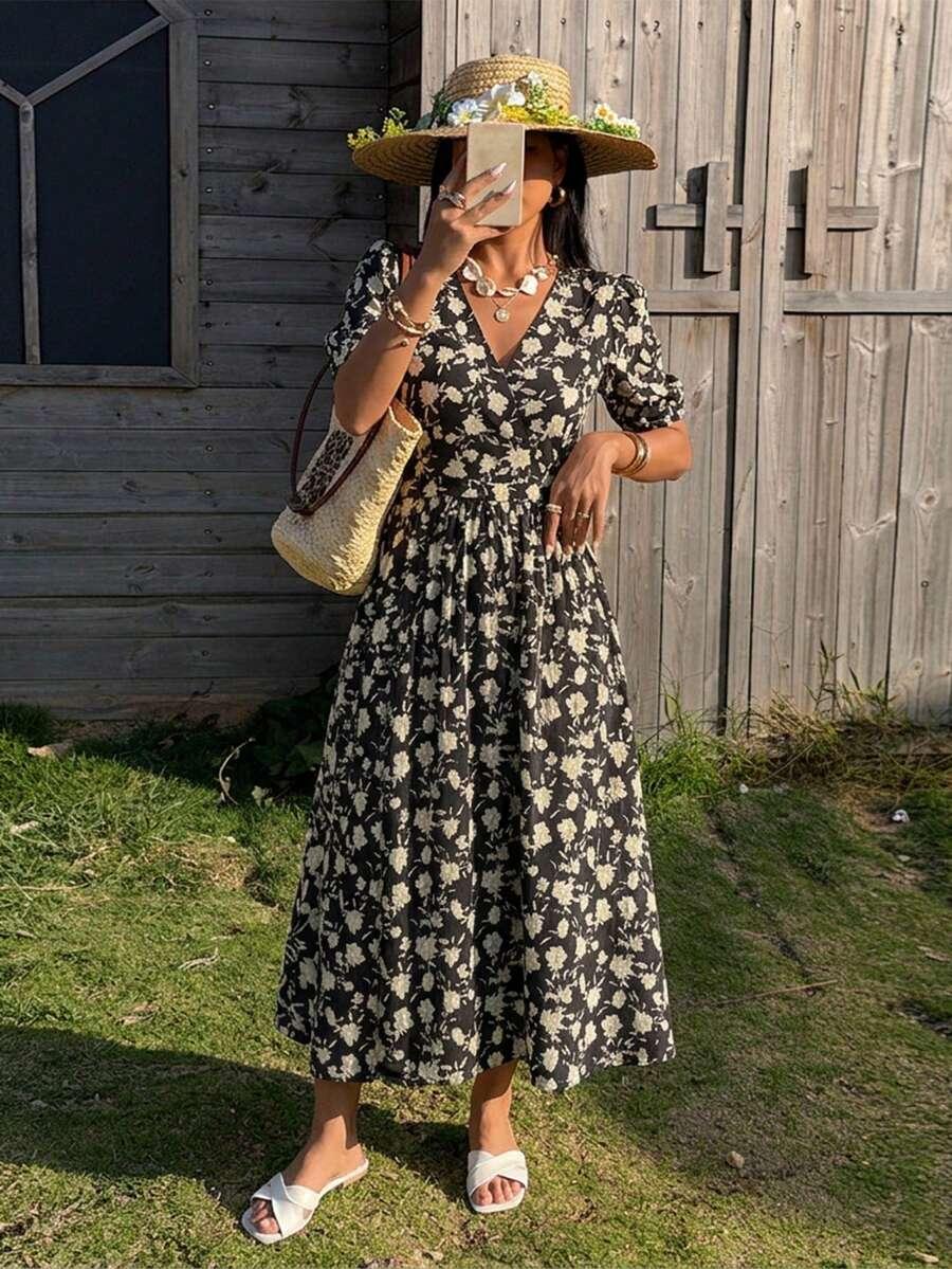SHEIN MAXI SUKIENKA WZÓR KWIATY PK01__L