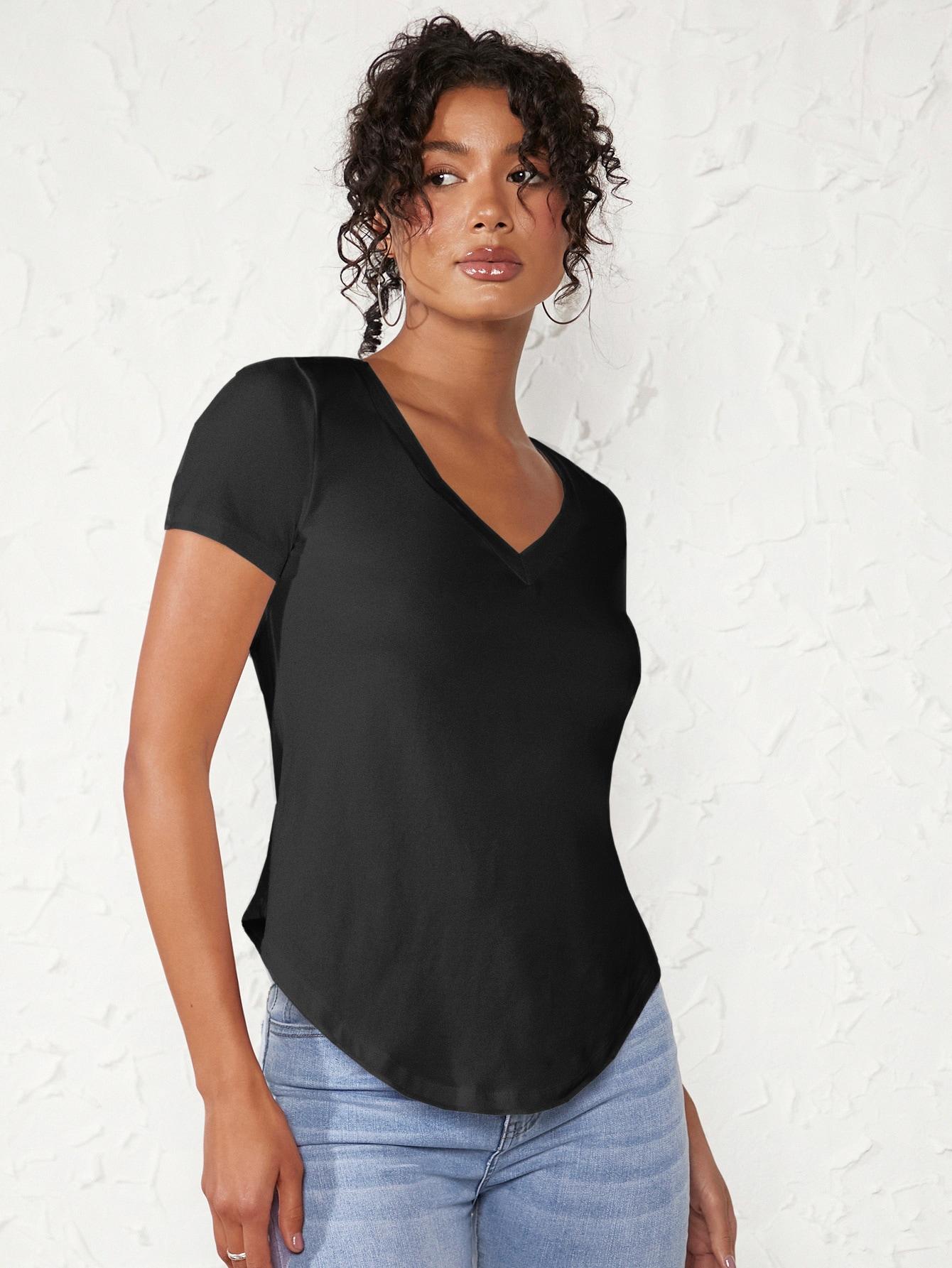 SHEIN CZARNA BLUZKA KRÓTKI RĘKAW S06__L