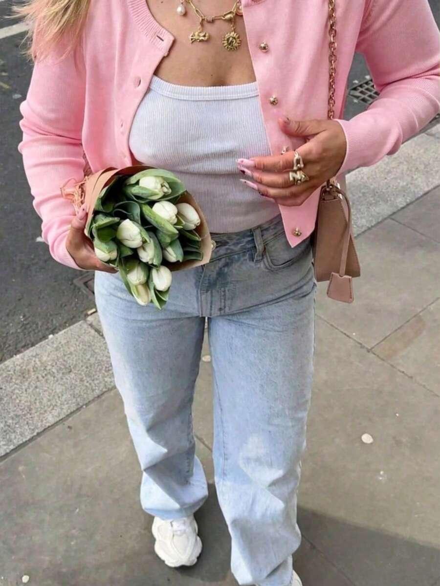 SHEIN RÓŻOWY SWETER GUZIKI S06__M