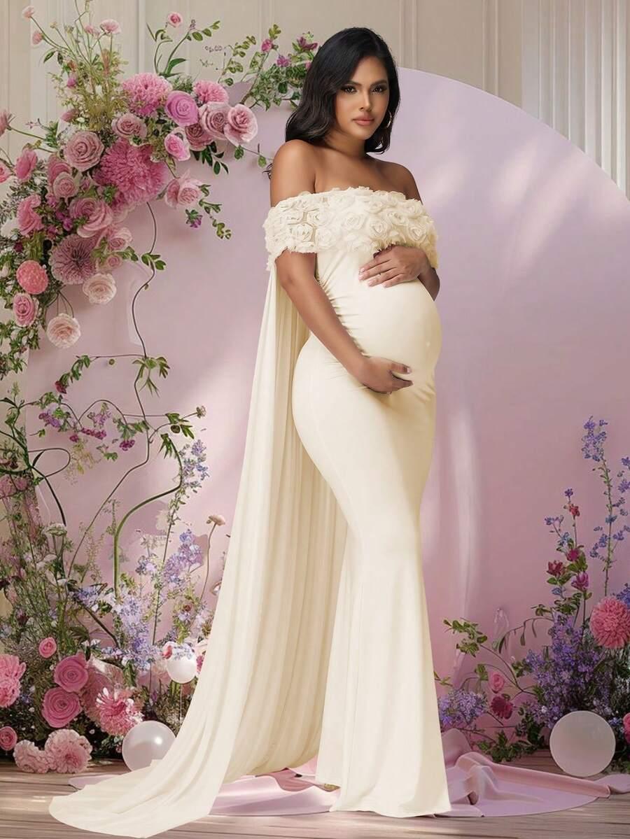 SHEIN KREMOWA MAXI SUKIENKA ODKRYTE RAMIONA S06__L