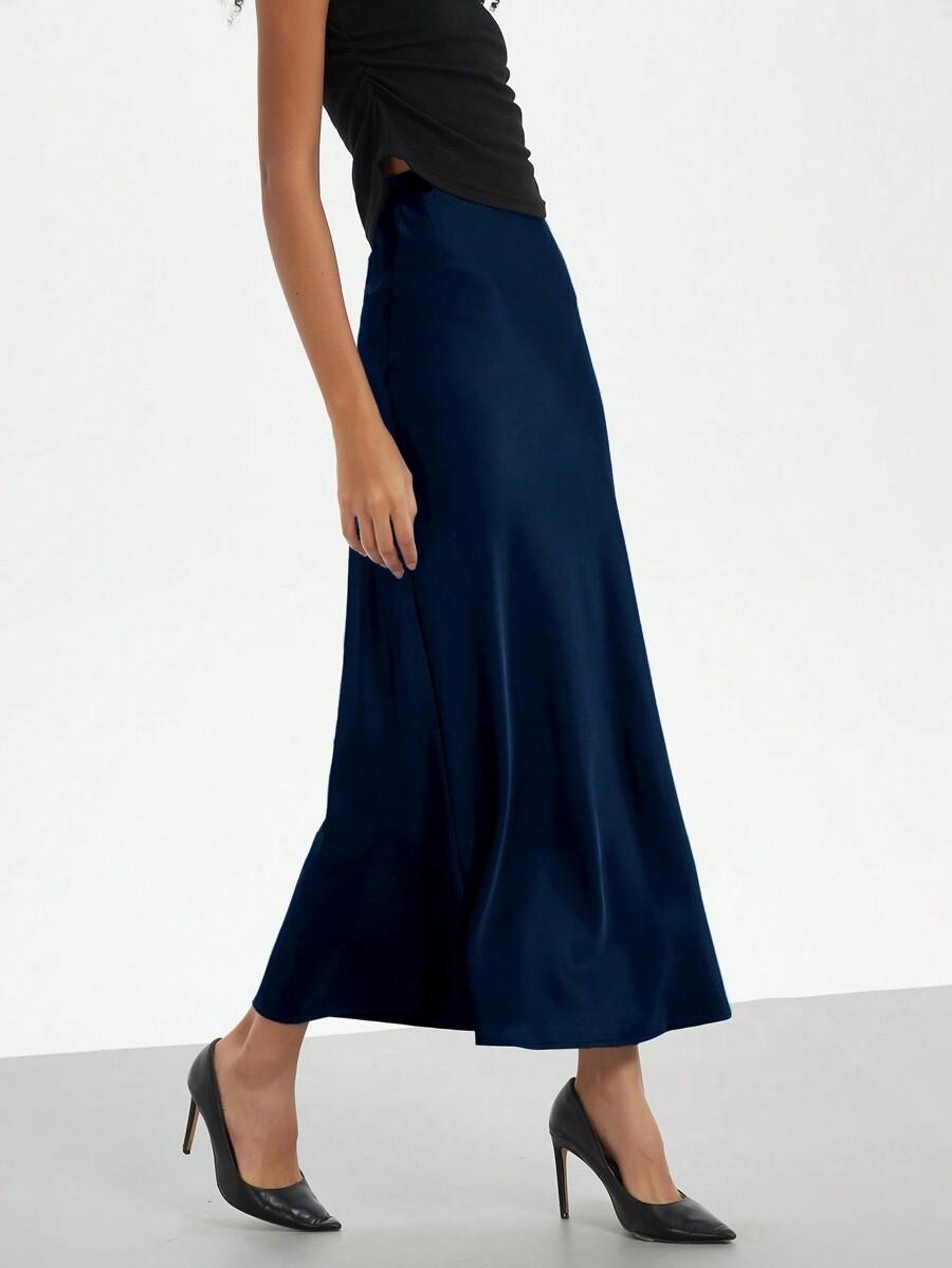 SHEIN GRANATOWA SATYNOWA SPÓDNICA S06__S