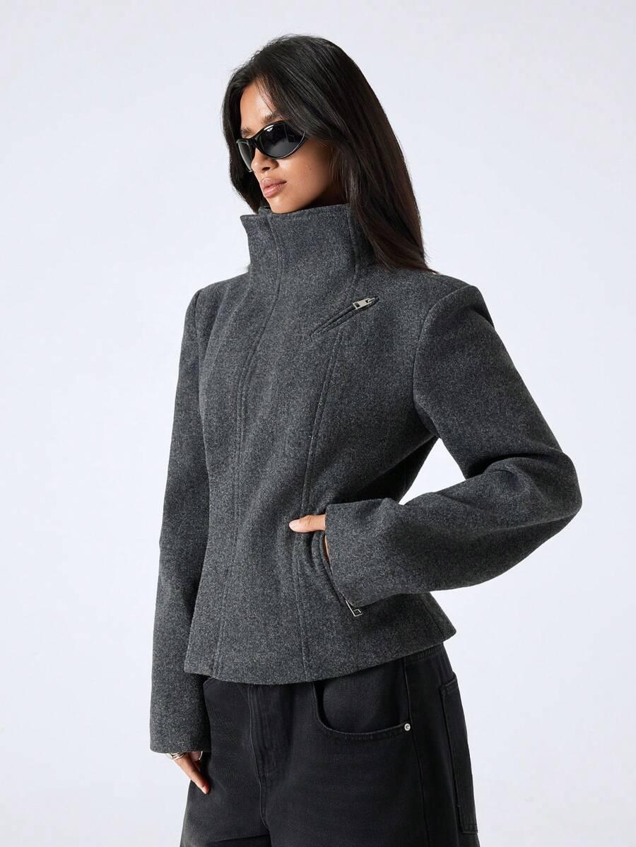 SHEIN KLASYCZNY SZARY PŁASZCZ W01__XS