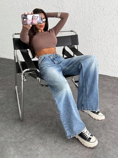 SHEIN NIEBIESKIE SPODNIE JEANS ASYMETRIA S06__S