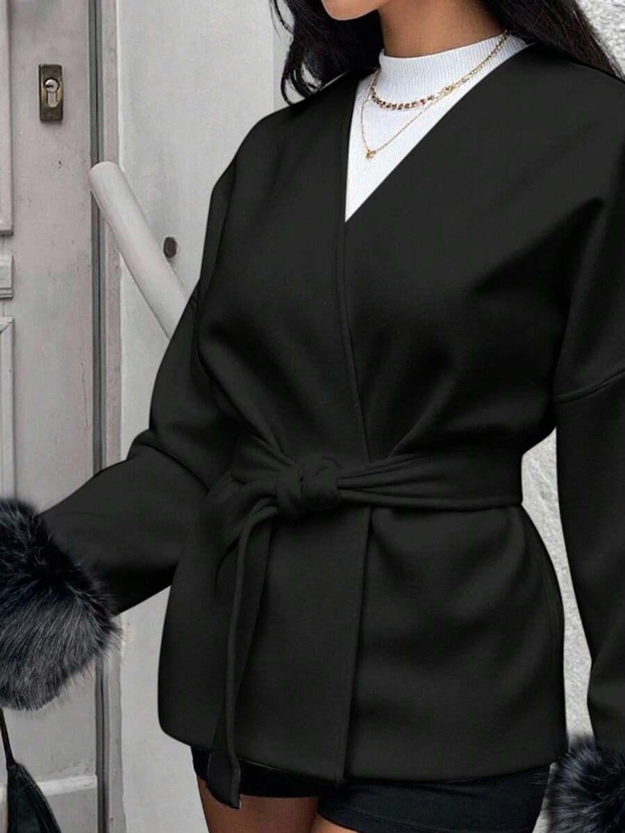 SHEIN CZARNY KLASYCZNY PŁASZCZ W01__S