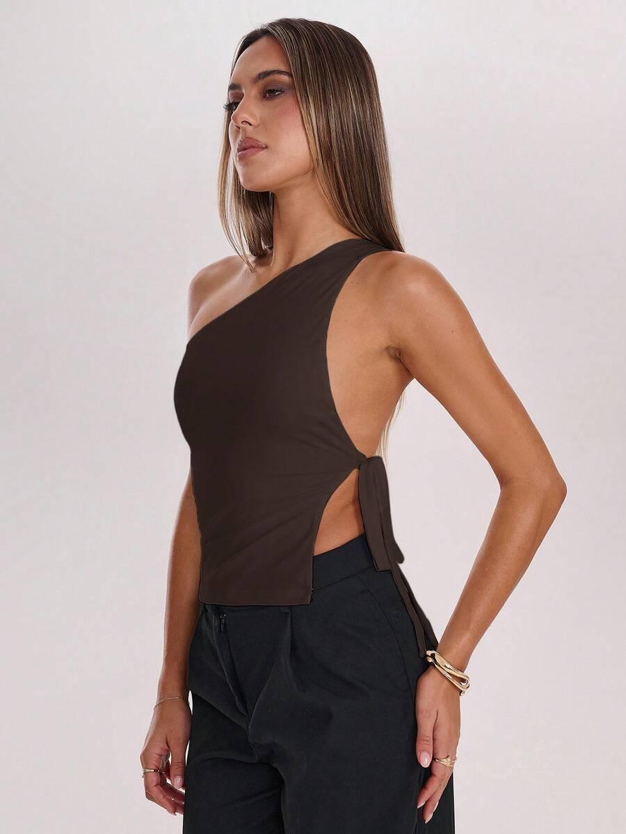 SHEIN BRĄZOWY TOP NA JEDNO RAMIĘ S06__M