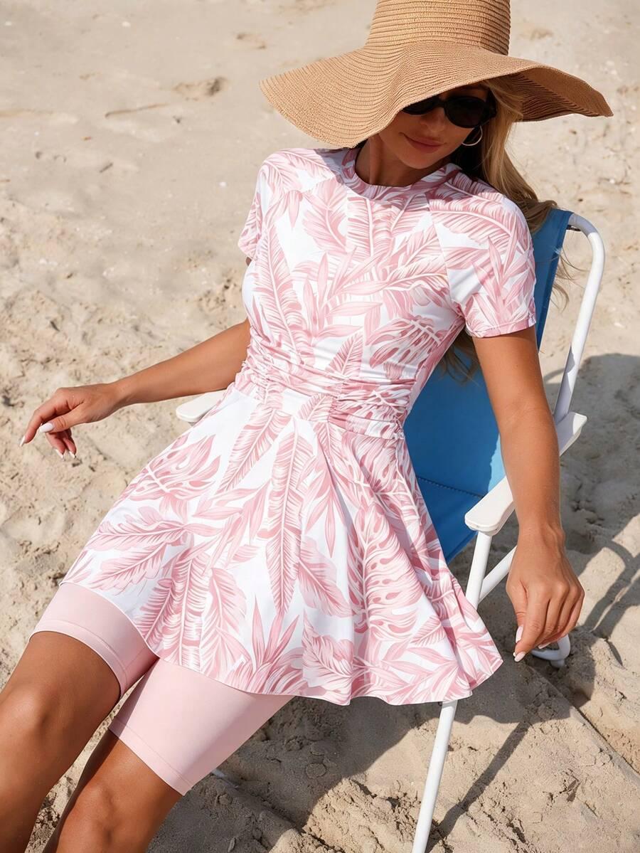 SHEIN RÓŻOWY STRÓJ KĄPIELOWY DWUCZĘŚCIOWY PRINT S09__M