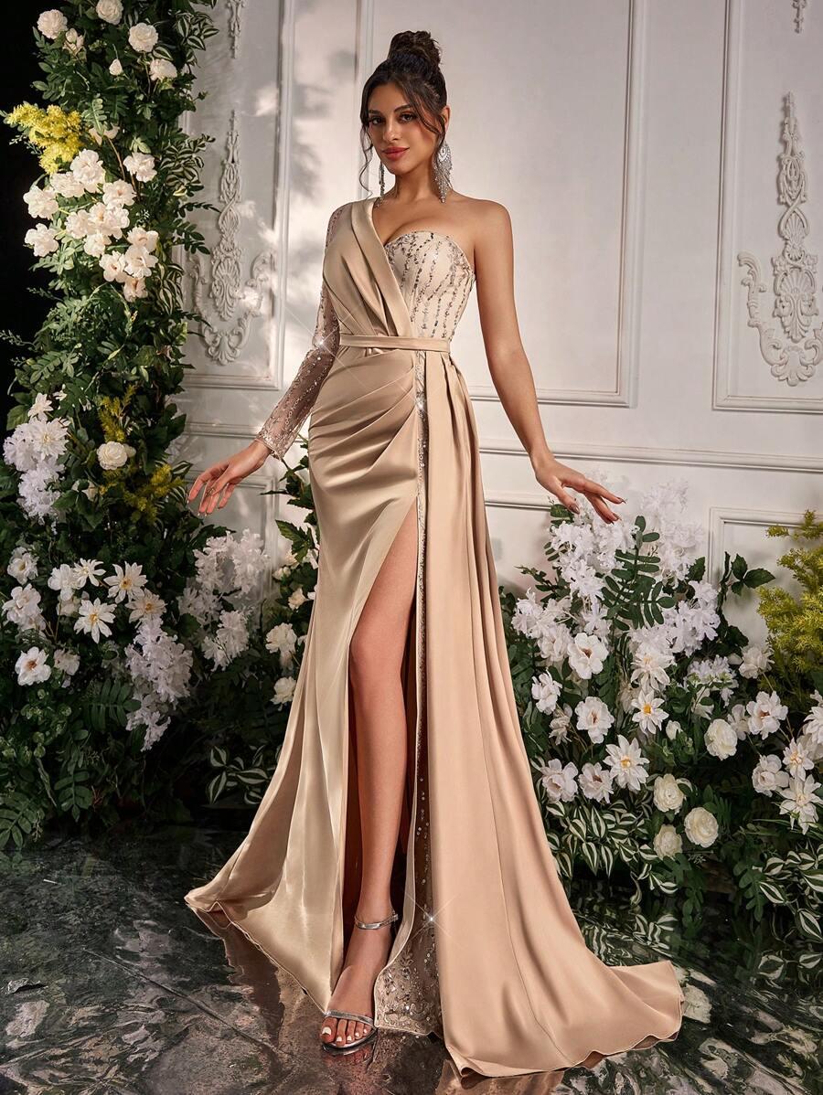 SHEIN BEŻOWA MAXI SUKIENKA S06__M