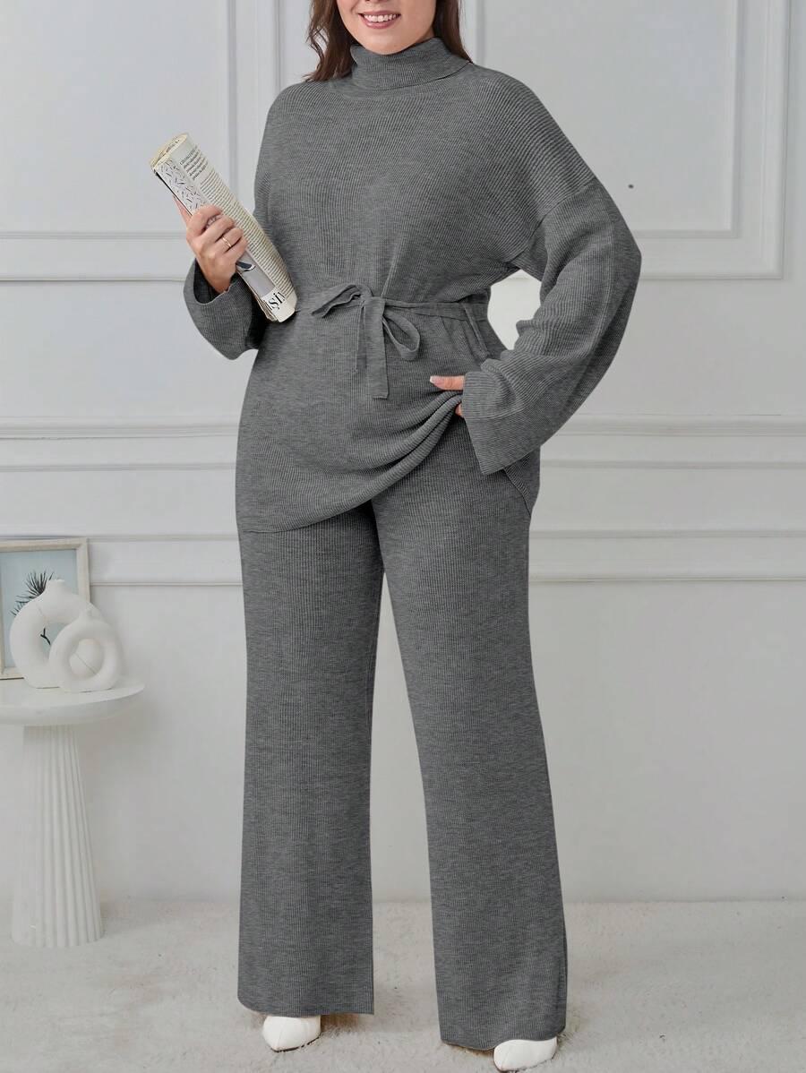 SHEIN SZARY DZIANINOWY KOMPLET SWETER SPODNIE S06__46